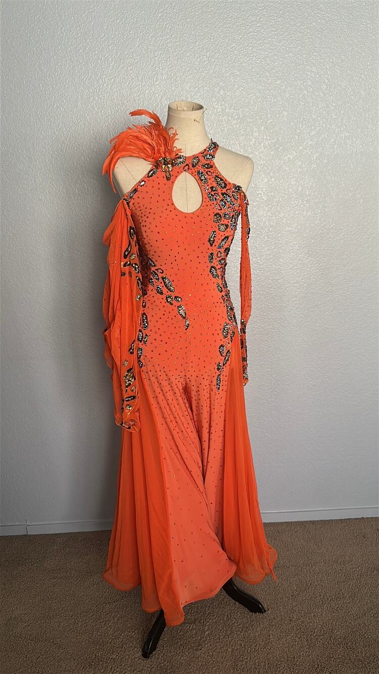 De'Lux Orange and Leopard print Smooth Ballroom Dance Dress XS/S